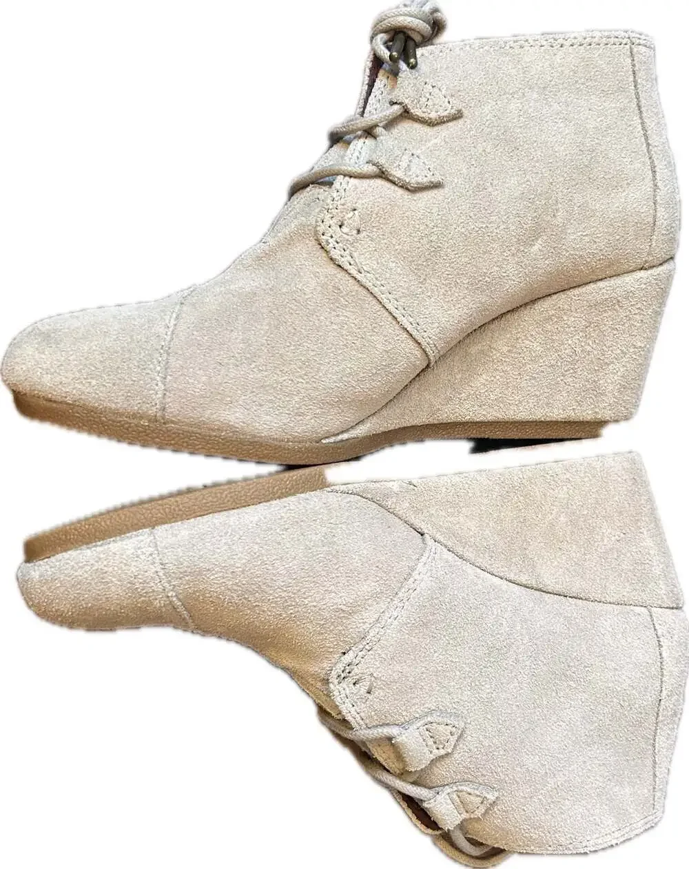 TOMS Women's Kala Lace-Up Wedge Ankle Boots in Desert Taupe Suede boho NWT